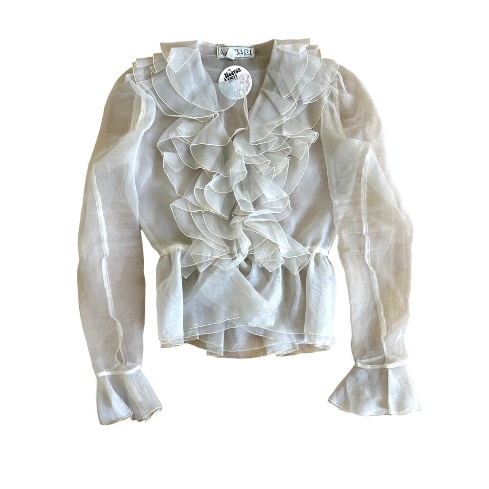 A J Bari - Long Sleeve Chiffon Ruffle Peplum Blouse in Gray
